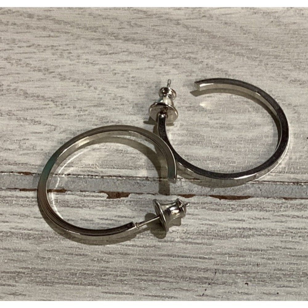 Silvertone Earrings Hoop Vintage